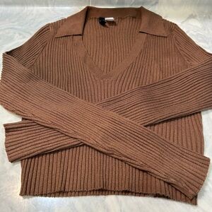 H&M Long Sleeve Ribbed Tan Crop Top